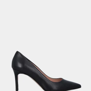 Décolleté in nappa nera con tacco stiletto e tomaia cucita e rivoltata