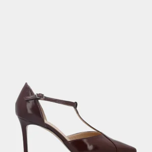 Décolleté in verlux bordeaux T-bar con tacco stiletto 80mm