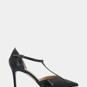 Décolleté in verlux nera T-bar con tacco stiletto 80mm