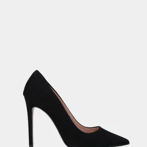 Décolleté in camoscio nero con tacco stiletto e punta sfilata