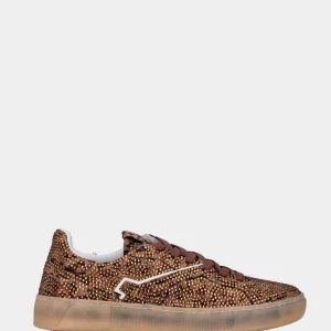 Sneaker in cavallino maculato con multistrass e suola in gomma