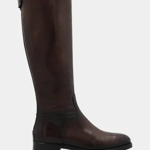 Stivale amazzone in vitello marrone con cinturino e zip posteriore
