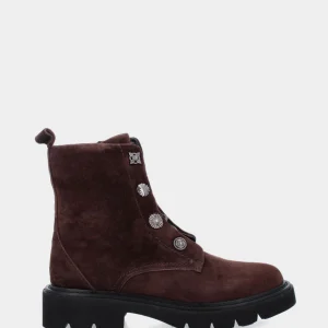 Polacchino in camoscio testa di moro con bottoni metallici e platform