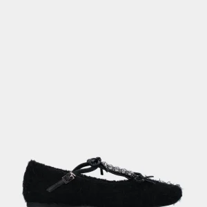 Ballerina in astrakan nero con cinturino e strass