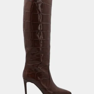 Stivale in vitello cocco marrone con tacco stiletto 90mm a coda