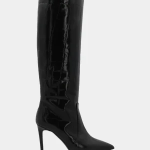 Stivale in vitello cocco nero con tacco stiletto 90mm a coda