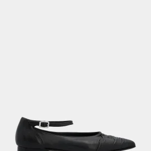 Ballerina Mary Jane in nappa nera con punta sfilata arricciata