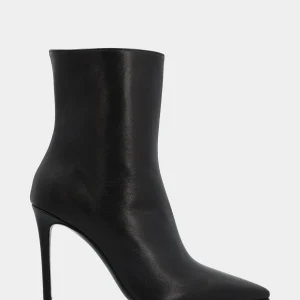 Stivaletto in nappa nero con tacco stiletto 100mm a coda e punta sfilata