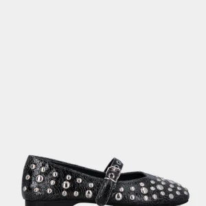 Ballerina Mary Jane in vernice nera con borchiette