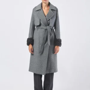 Cappotto a Vestaglia con Cintura in Panno Melange