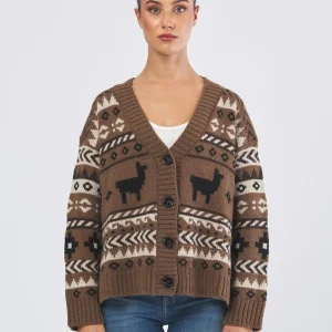 Cardigan Ovatta Jacquard in Misto Alpaca e Lana