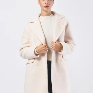 Cappotto Donna Panno Bouclé Doppiopetto Panna