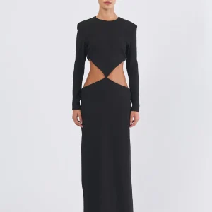 Abito Nero a Maniche Lunghe con Dettagli Cut-Out
