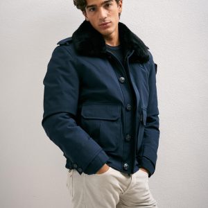 Bomber Ward in Tessuto Tecnico con Collo Ecopelliccia
