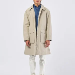 Trench Uomo Lungo Beige in Tessuto Tecnico