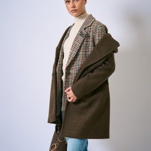 Cappotto Donna Doppiopetto Panno Bouclé Cioccolato