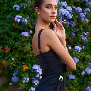 Abito Tubino Bustier in Tessuto Bi-Elastico Nero