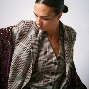 Blazer Sartoriale Quadri Bordeaux Monopetto