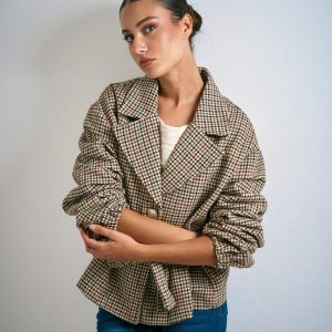 Cappotto Corto Pied-de-Poule Bordeaux Strutturato