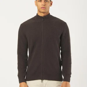 Maglia Full Zip Caldo Cotone Lavorazione a Costine
