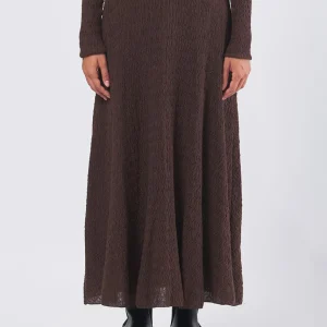 Gonna Midi Cellula in Jersey Cloqué Marrone