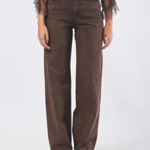 Jeans Wide Leg Denim Stretch Cioccolato
