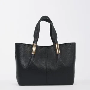 Tote Media Nera con Dettagli Logo Dorato