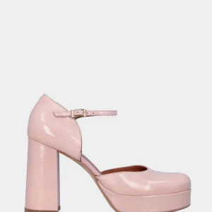 Décolleté rosa in pelle con plateau