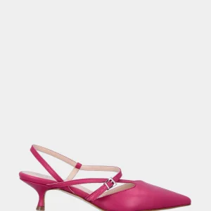 Décolleté fucsia modello slingback in pelle con cinturino al tallone