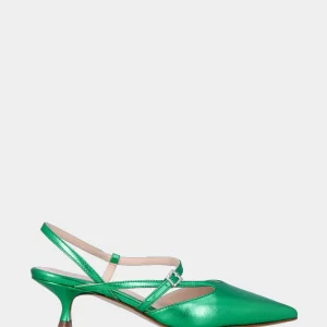 Décolleté verde modello slingback laminate con cinturino al tallone