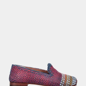 Pantofolina fucsia e blu in pelle con punta multicolor