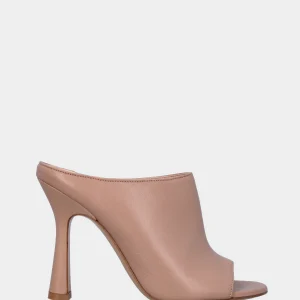 Sabot con tacco nude in pelle aperto in punta