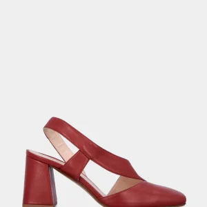 Décolleté slingback marrone in pelle con fascia obliqua