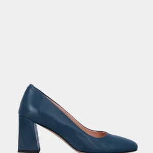 Décolleté blu in pelle con tacco largo