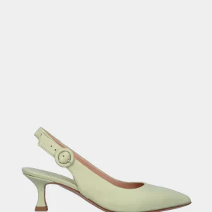 Décolleté slingback verde in pelle con cinturino