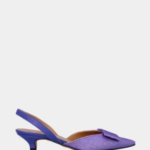 Décolleté slingback lilla in glitter con placca rettangolare