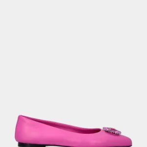Ballerina fucsia in pelle con accessorio pietre di cristallo