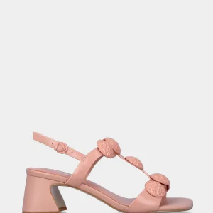Sandalo con tacco nude in pelle con bottoni tondi
