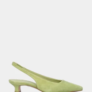 Décolleté slingback verde acid in pelle con scollo quadrato