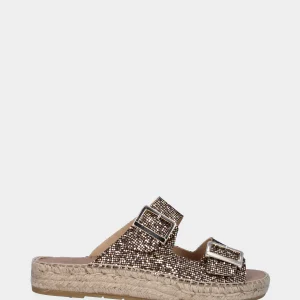 Espadrillas marrone in glitter a fasce con fibbie