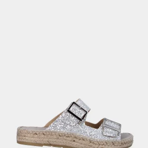 Espadrillas argento in glitter a fasce con fibbie