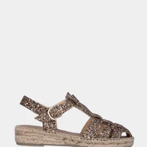 Espadrillas marrone in glitter con fascette intrecciate