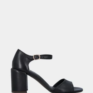 Sandalo nero in pelle con fascia