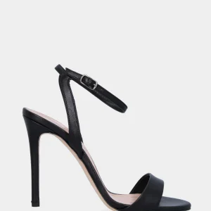 Sandalo con tacco nero in pelle con fascetta