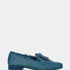 Mocassino blu in fibre naturali con accessorio gioiello