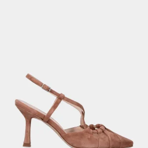 Sandalo beige in pelle sfilato con fascette sovrapposte
