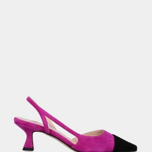 Slingback fucsia in pelle con puntina nera