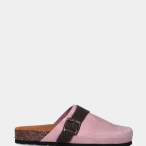 Sabot rosa in pelle con fibbia