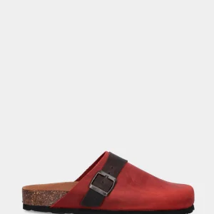 Sabot rosso in pelle con fibbia