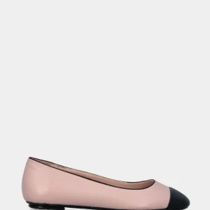 Ballerina nude in pelle con puntina nera